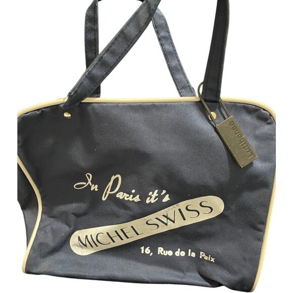 Vintage Paris Michel Swiss Navy Canvas Zip Airline Style Tote Bag - Picture 6 of 9